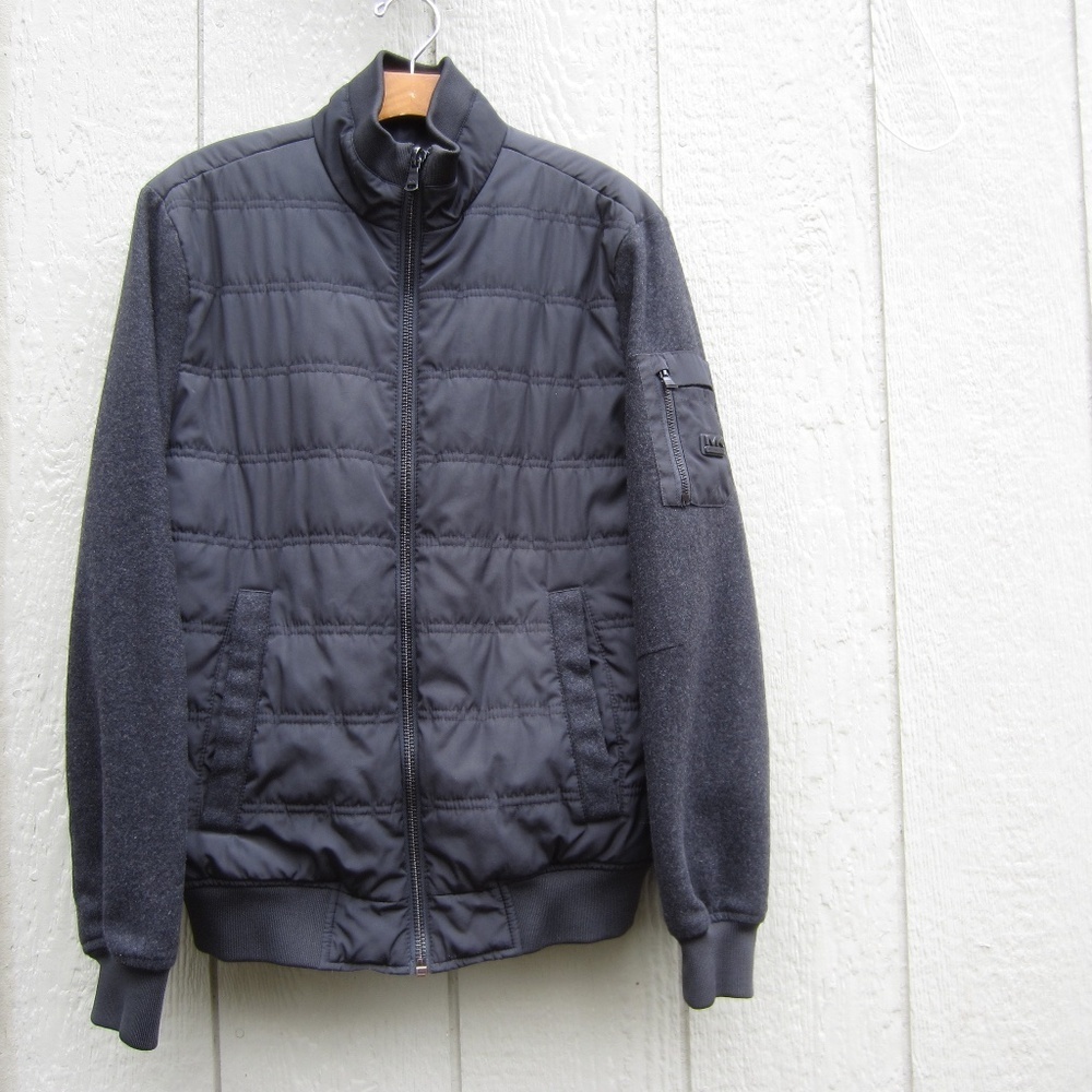 Michael Kors Black Bomber Jacket Men's S Pockets Long Sleeve Wool Blend Winter